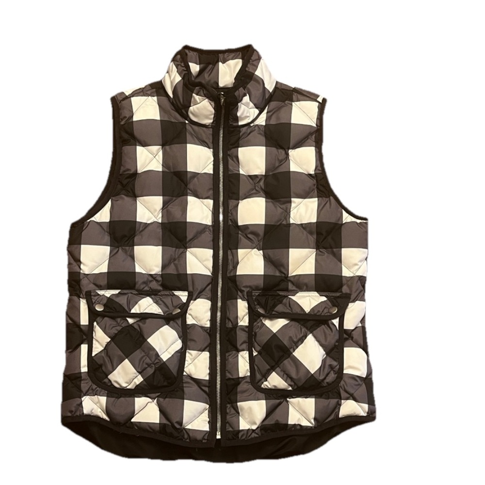Woolrich Black & White Buffalo Plaid Quilted Puffer Vest - Women's Large